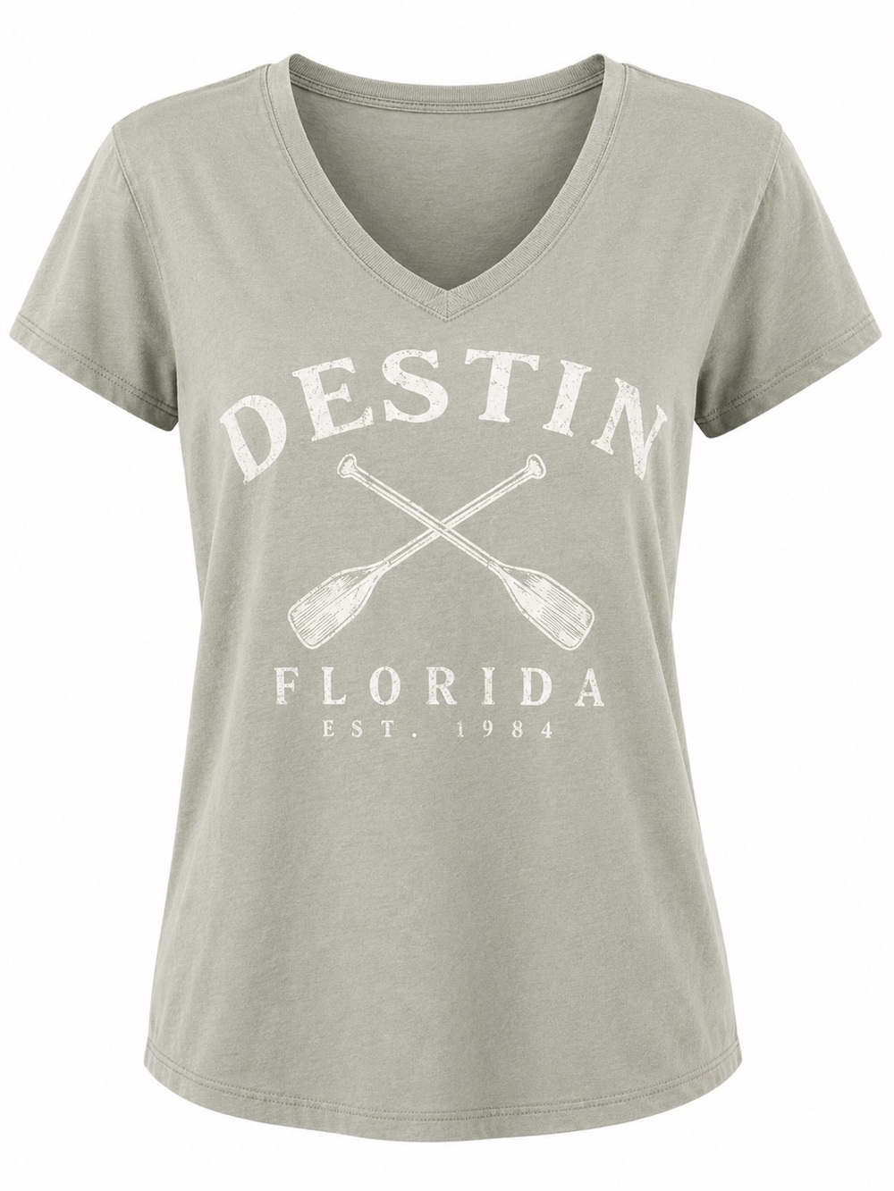 Day break Destin Florida greenish grey vneck tshirt
